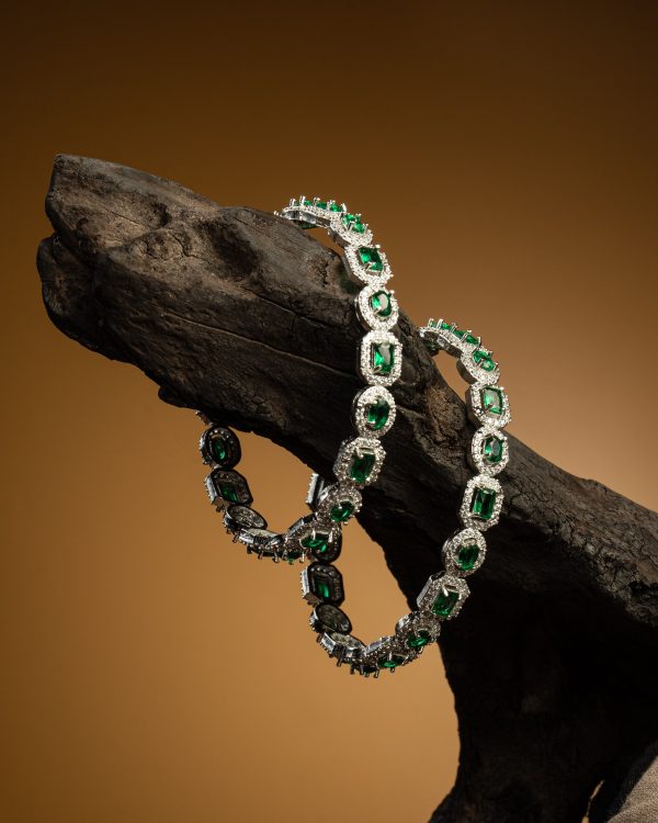 Sizzling Green Emerald American Diamond Bangles - Image 5